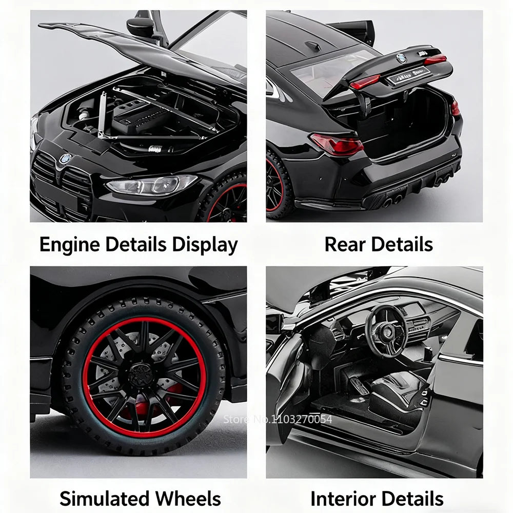 1:32 M4 M8 Miniature Car Alloy Diecast Model Toys 4 Doors Opened Rubber Tires Sound Light Pull Back Vehices Home Decor Ornaments
