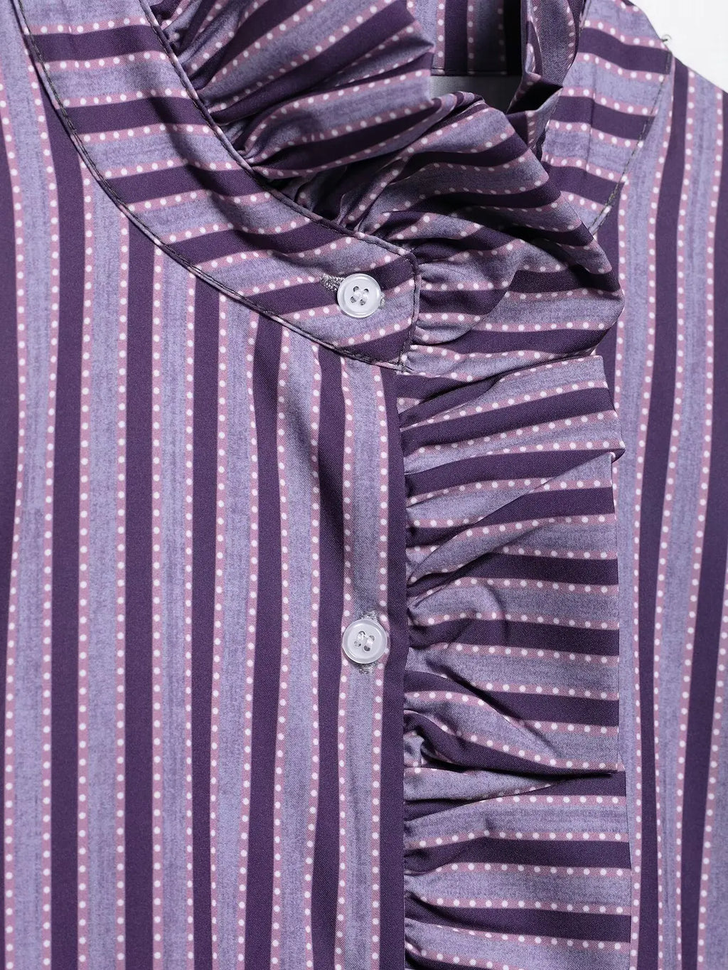 Sweet Women Ruffles Plaid Purple Shirts 2025 Fashion Ladies Casual Stand Collar Blouses for Party Female Elegant Tops Clothes