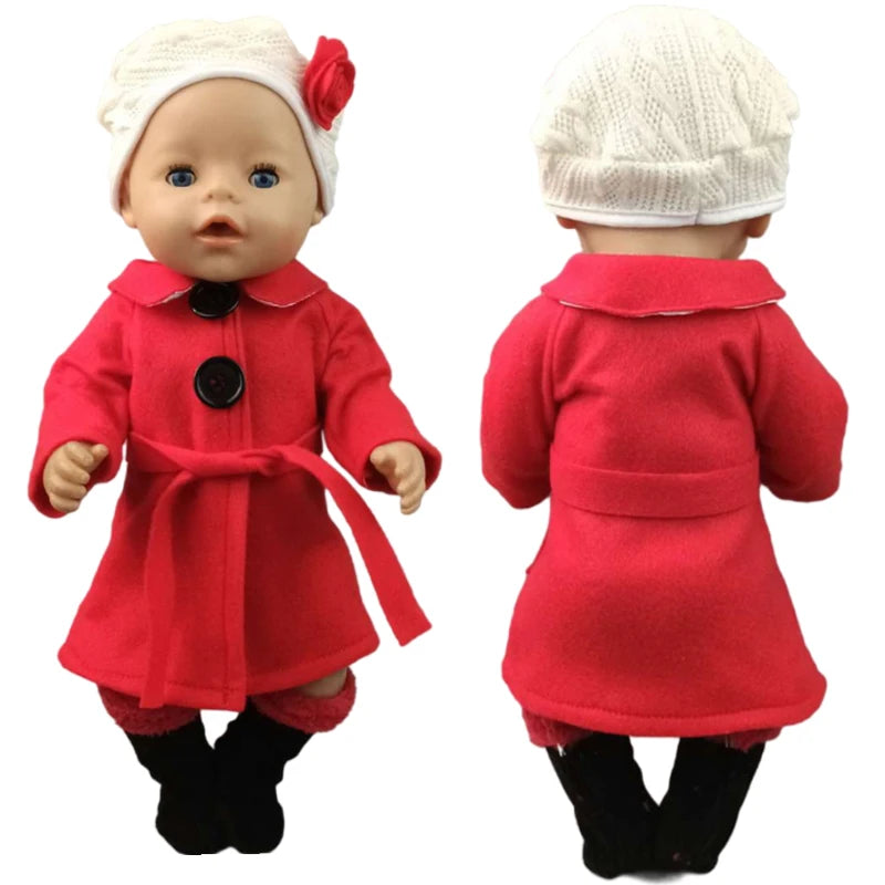 18 Inch Baby Doll Winter Clothes Set Crochet Sweater Scarf Hat Gloves New Year Apparel for 43 Cm Girl Dolls