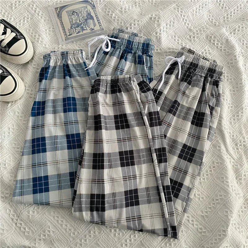 2024 New Fashion Casual Pants for Women Korean Loose Black Plaid Summer Harajuku Harem Long Pants Streetwear Trousers Chic