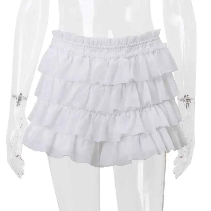 Cryptographic Fashion Y2K Ruffle Tiered Mini Skirts Co-ord Sets Elegant Outfits Tie Front Tops and Skirt 2 Piece Matching Sets