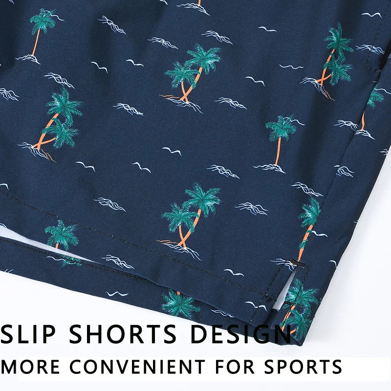 ESCATCH 2026 Summer New Arrival Mens Shorts 2 in 1 Quick Dry Gym Printing Swim Trunks Beach Side Zipper Pockets Swimsuit