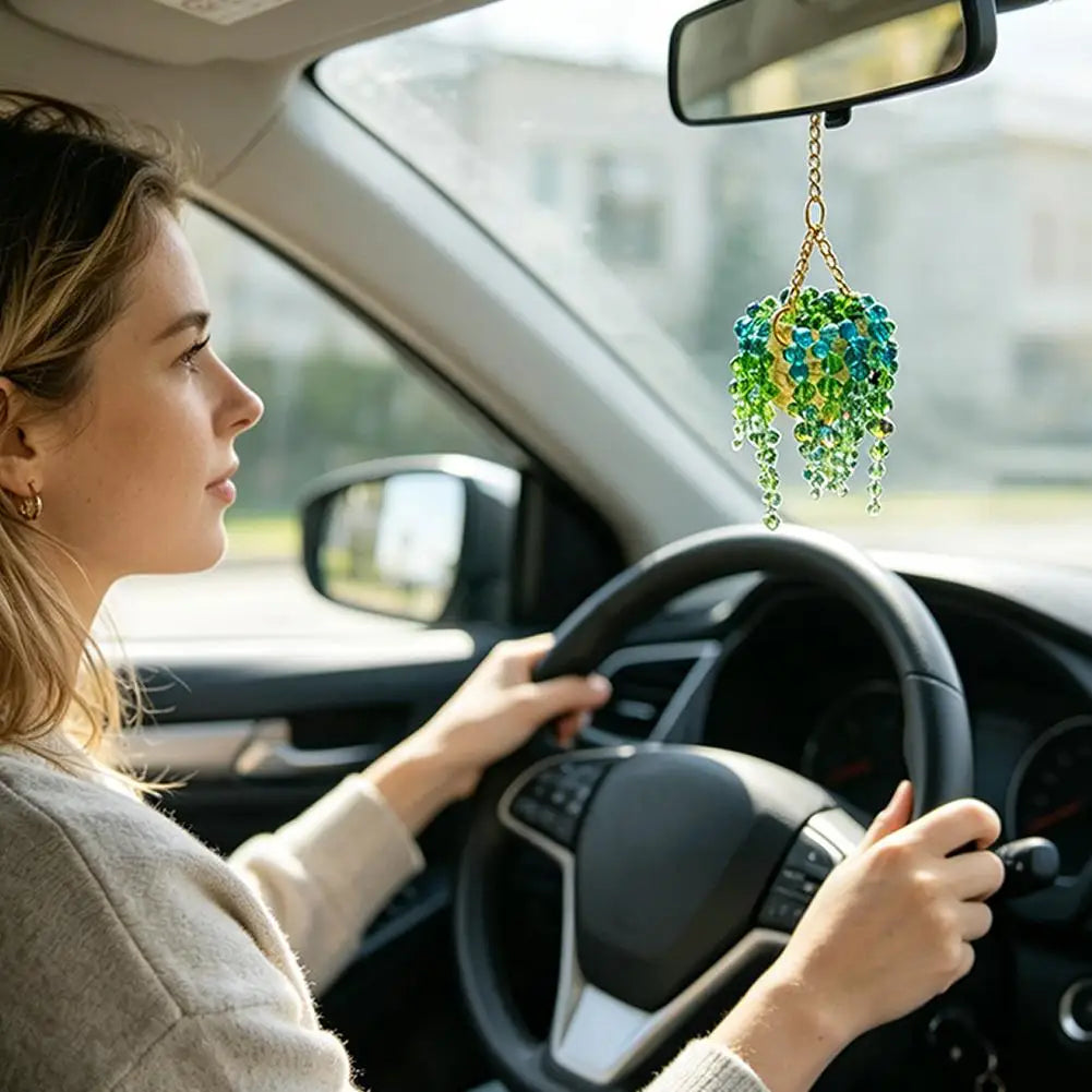 Basket Shaped Mirror Decor Stylish Car Interior Decoration Crystal Sun Plant Hanger Bohemian-Style Decor Enthusiast For Home