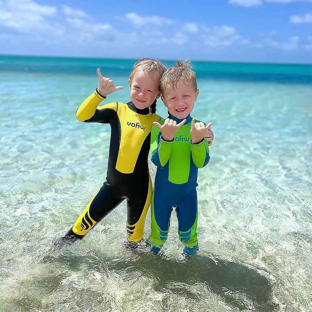 Children's 3mm Neoprene Wetsuit Long Sleeves Back Zipper Snorkeling Swimming Surfing Suit Kid's Swimsuit Water Sports Swimwear