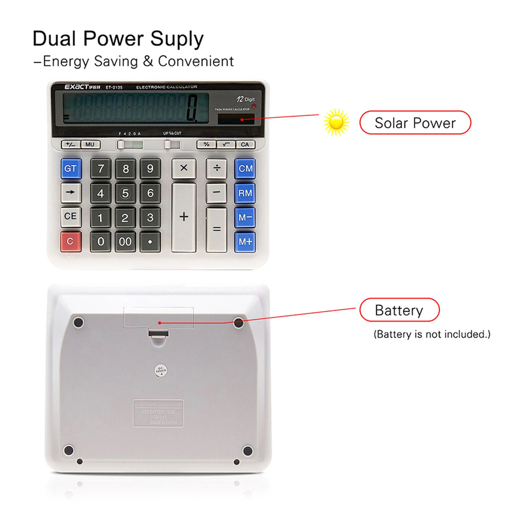 Large Computer Electronic Calculator Counter Solar & Battery Power 12 Digit Display Multi-functional Big Button  for Office