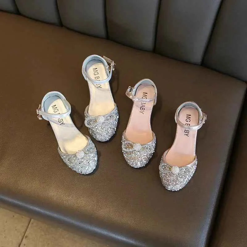Girls High Heels for Kids Party Wedding Evening Dress Shoes 2026 Fashion Crystal Summer Princess Stockings Girl Sandals E02165