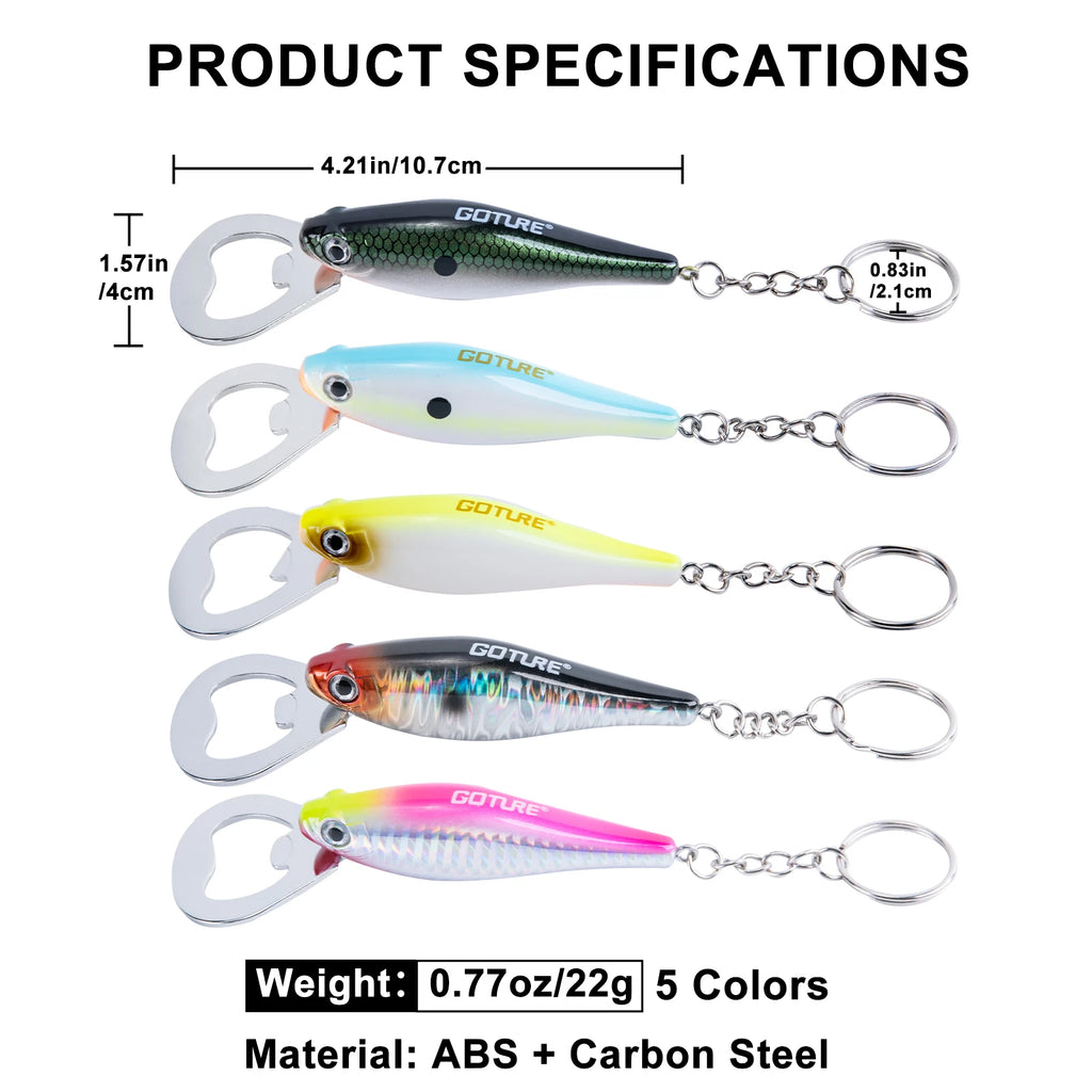 Goture Durable Beer Bottle Opener Fishing Lure Shape Key Design Stainless Steel Flat Speed Bottle Cap Opener for Kitchen Tool