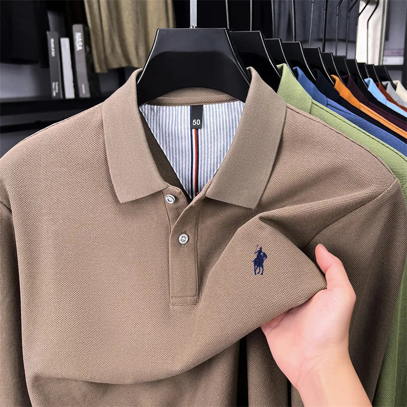 100% cotton high-end brand long sleeve polo shirt new Paul pony embroidery luxury comfort men's business leisure lapel T-shirt