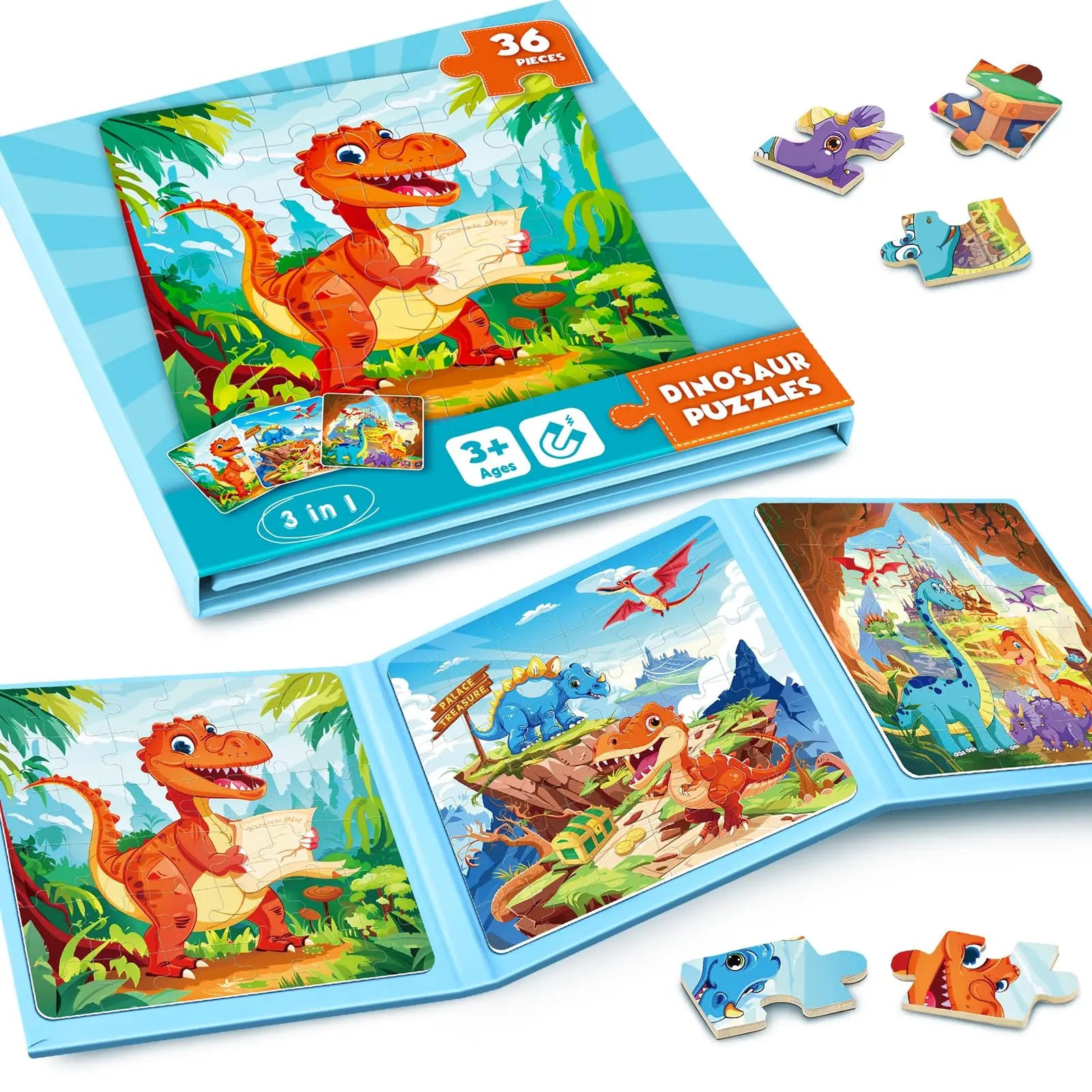 Dinosaur Magnetic Jigsaw Puzzles for Kids 3 In 1 Travel Puzzles Toys Montessori Educational Games Girls Boys Birthday Gifts