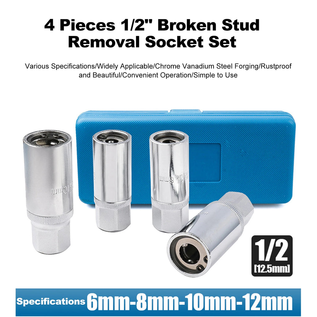 4Pcs Nut Screw Remover Extractor 6-12mm Removal Set Bolt Impact Damaged Nut Screw Removal Socket Wrench Extractor Hand Tool Kit