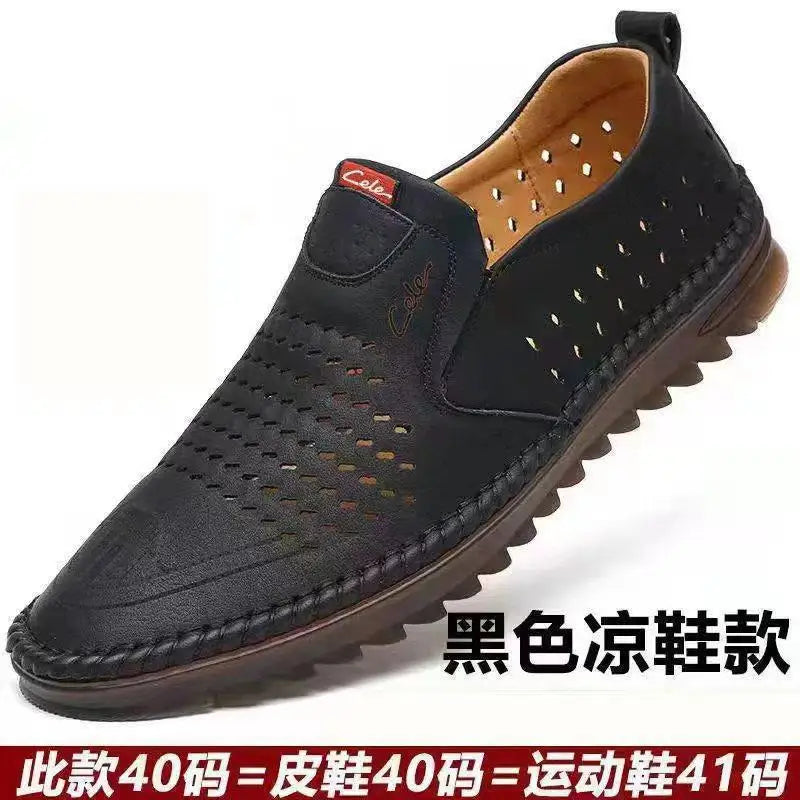 Fashionable Soft Leather Men's Shoes Wear-Resistant Bean Bean Shoes Breathable round Toe Flat Heel Casual Shoes for Spring