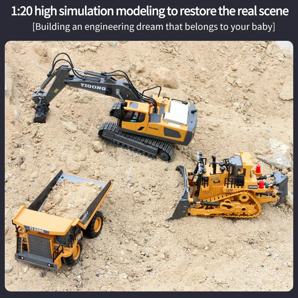 2.4G 11 Channels RC Excavator Dump Bulldozer Cart Trucks Bulldozer Alloy Vehicle  Remote Control Excavator Gift Toys for Boy