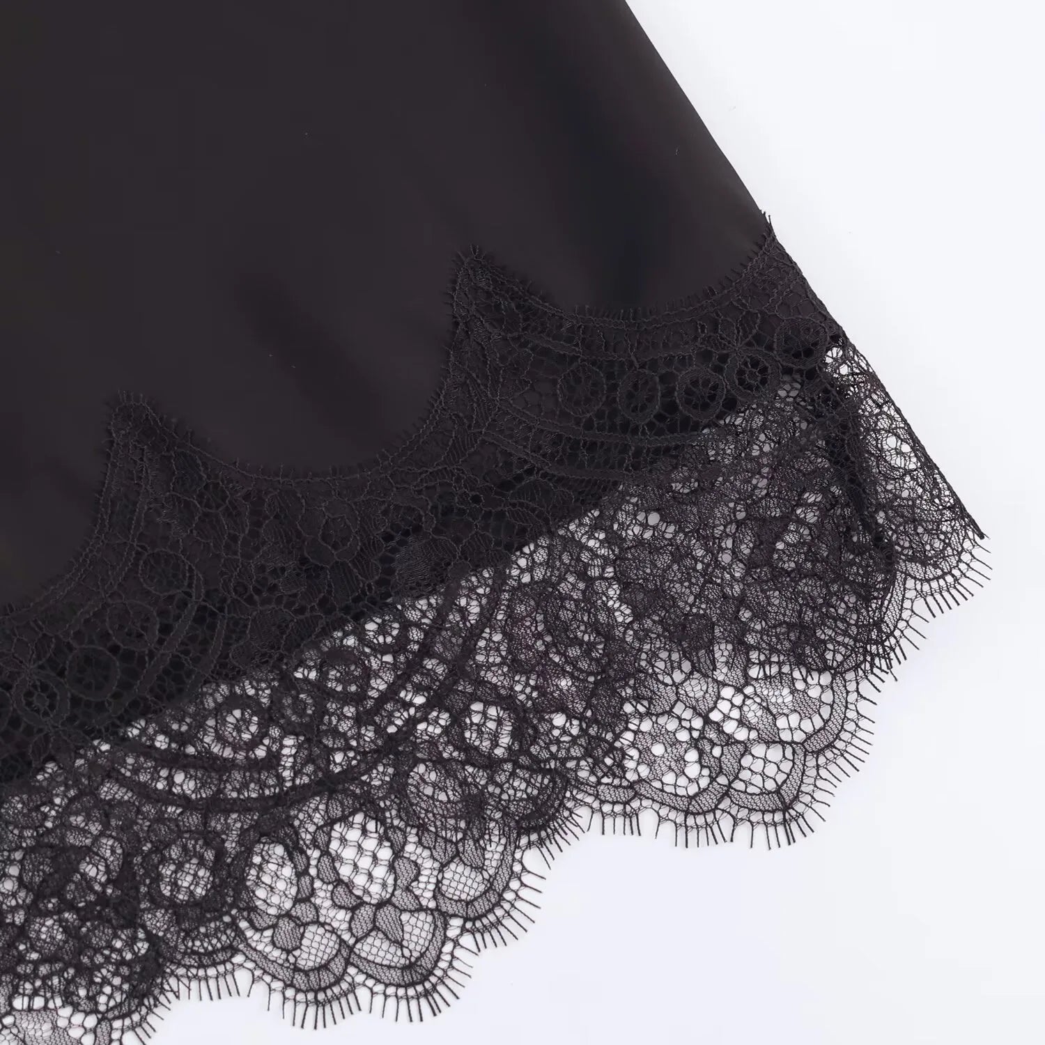 SAW Independent Station Sexy Lace Patchwork Satin Feel Mini Skirt Autumn Fashion Trendy Polyester Fiber Long A-Line Skirt