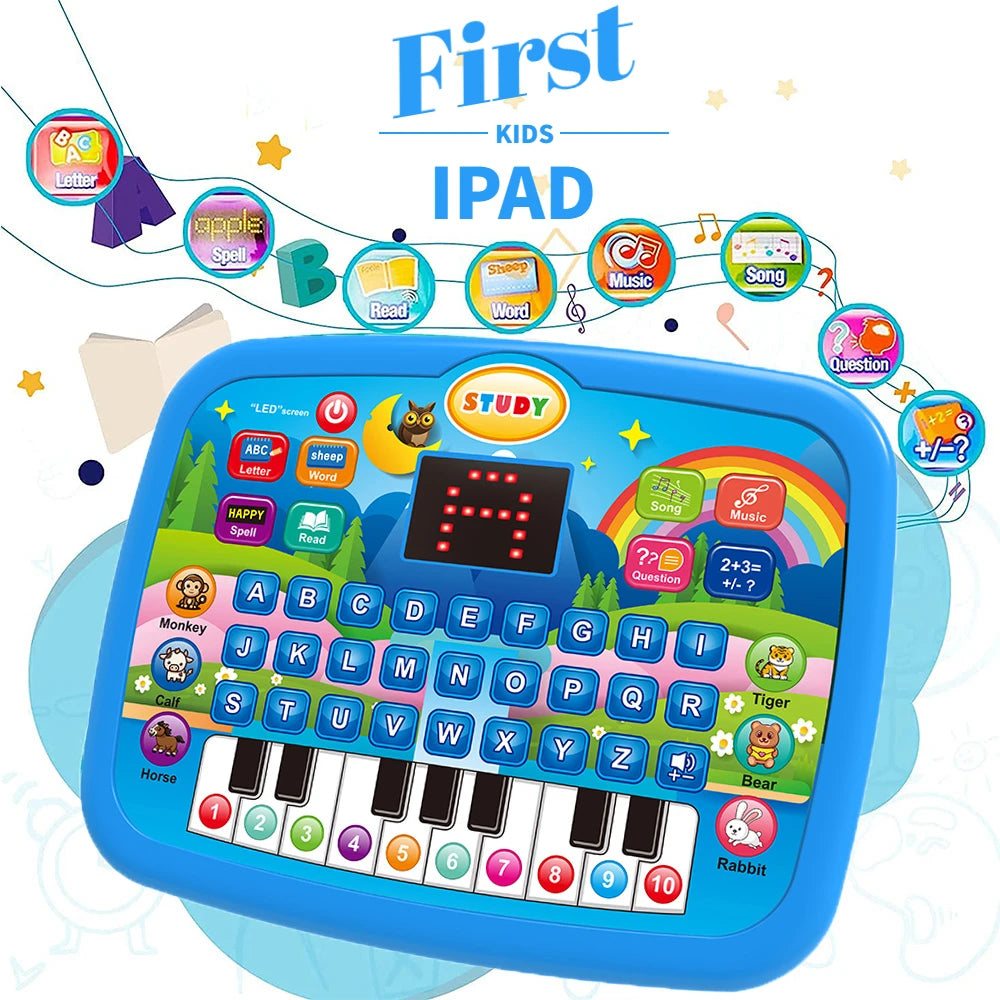 Kids Educational Learning Tablet Toy for Age 3+, Early Literacy Math Music Learning Pad with Electronic Keyboard, Birthday Chris