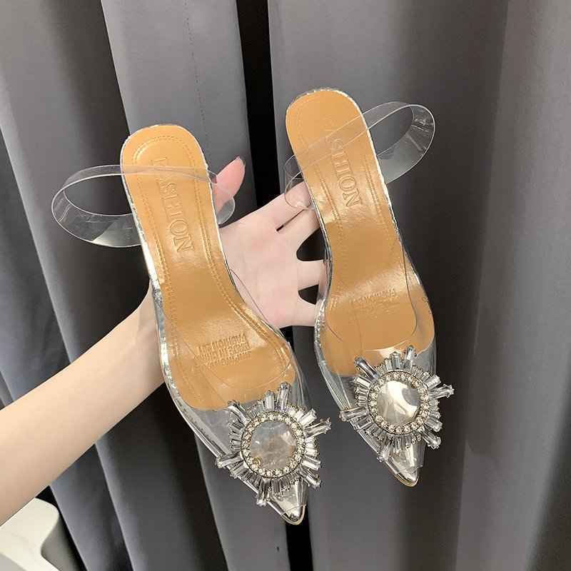 BCEBYL Spring and Autumn Fashion New Sexy Banquet Transparent Comfortable Solid Color Pointed Toe Crystal Ladies High Heels