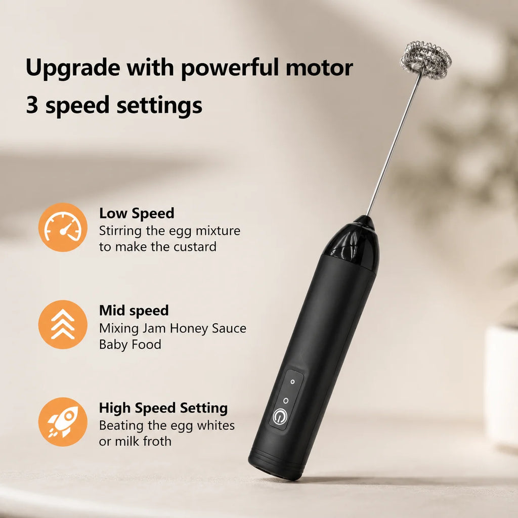 MINI Milk Frother USB Rechargeable 3 Speeds Foam Maker Coffee Whisk Mixer Electric Handle Blender Egg Beater Hot Cooking Tools