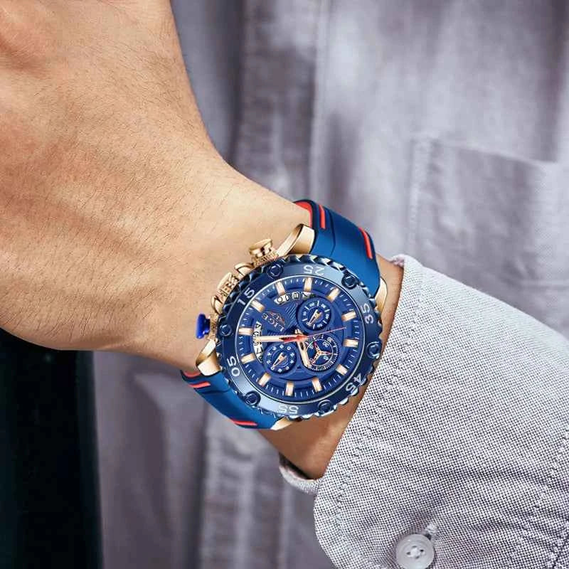 New Blue Watch LIGE Mens Watches Top Brand Luxury Big Dial Military Clock Quartz Watch Waterproof Sport Chronograph Erkek Saati