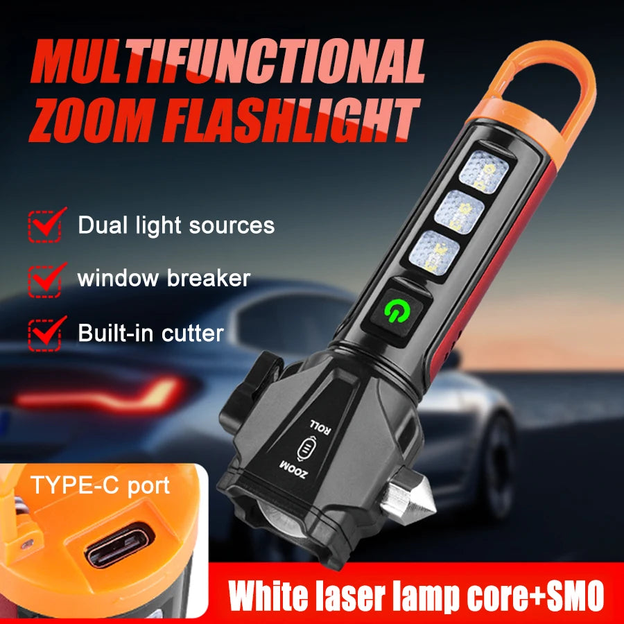 Tactical Led  Flashlight for Emergency Defense,with Safety Hammer, Seatbelt Cutter & Strobe Mode for Emergency Survival & Safety