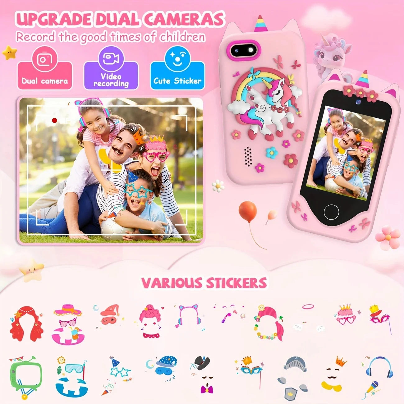 Kids Learning Phone for Girls & Boys 2.8" Touchscreen Dual Camera, Games, Video Player with 32GB SD Card Christmas Birthday Gift