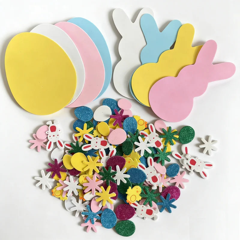 100PCS Glitter Foam Stickers Assorted Shapes Self-Adhesive Craft Stickers for Kids DIY Scrapbooking Card Making Classroom Decor