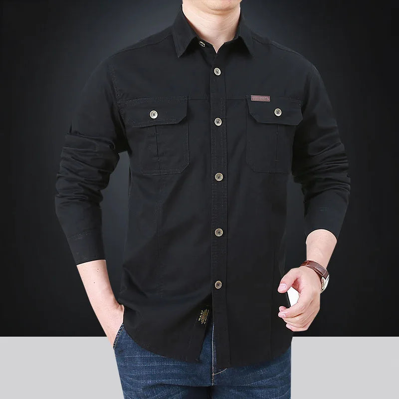 Pure Cotton Men's Shirt Men Oversized Loose Long Sleeve Cargo Shirts Men Clothing High Quality Solid Plus Size Casual Shirt 6XL