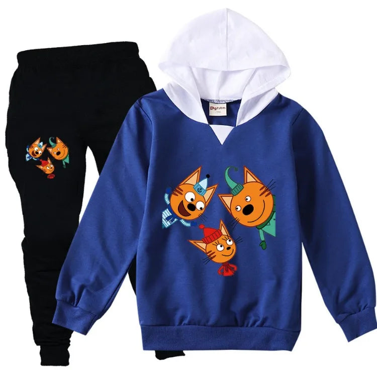 Kid-e-cats Clothes Kids Russian Три Кота My Family Three Happy Cats Hoodie Girls Outfits Children's Sets Boy Clothing