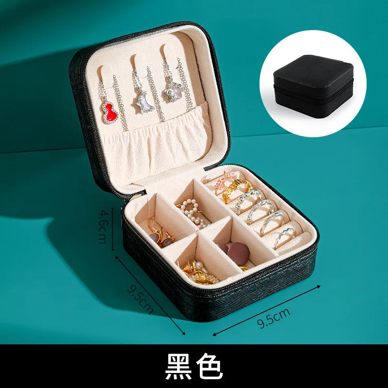 black Color Portable Leather Travel Jewelry Box Organizer Case