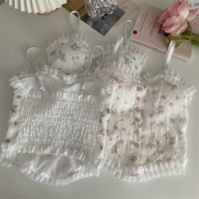 French lace sexy floral vest with a beautiful back wrapped around a solid-color casual halter sleeveless sweet vest underwear