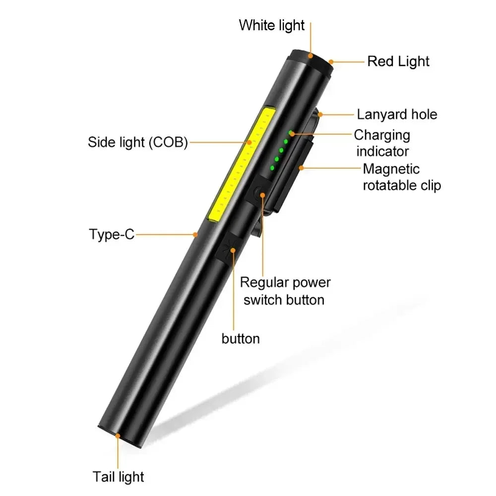 Mini USB Rechargeable LED Flashlights Portable Pocket Pen Clip light for Work Emergency Outdoors Waterproof Lantern with Magnet