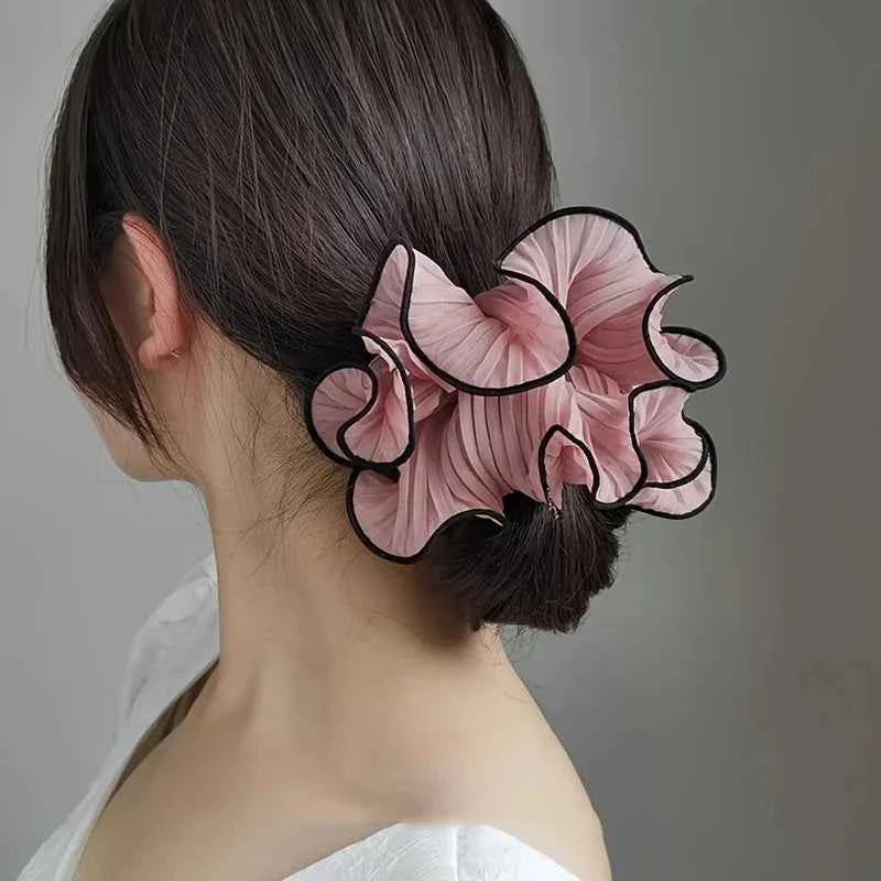 1/4Pcs New Korean Retro Folded Chiffon Oversize Scrunchies Women Sweet Temperament Fashion Exaggerated Hair Band Hair Accessorie