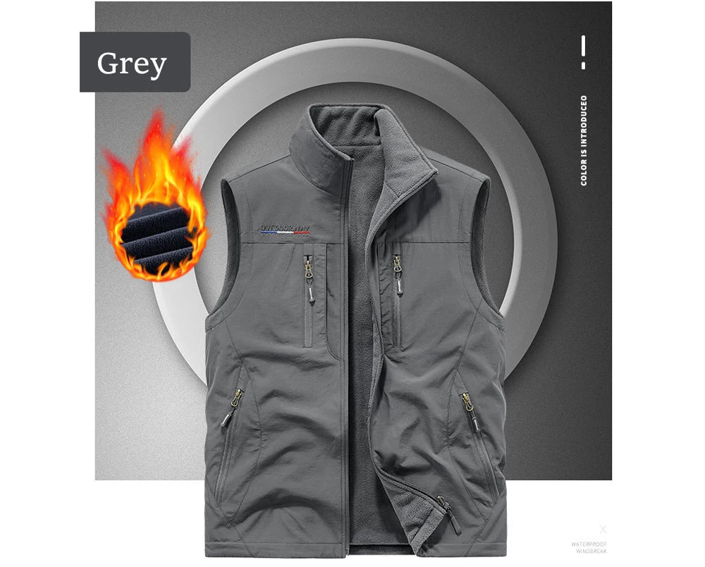 Winter Men's Multi-pocket Vests Casual Outdoor Fleece Fishing Vest for Men Warm Photographic Tooling Sleeveless Jackets Clothing