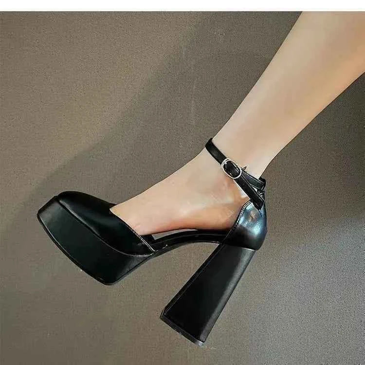 Women Classic Light Weight Round Toe Black Pu Leather Square Heel Pumps for Office Lady Shoes high heels women platform sandals