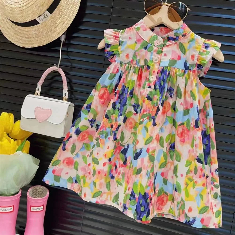 2026 Summer Baby Girls Beach Dresses Summer Soft Breathable Kids Girls Clothing Children Holiday A-Line Dress Vestidos