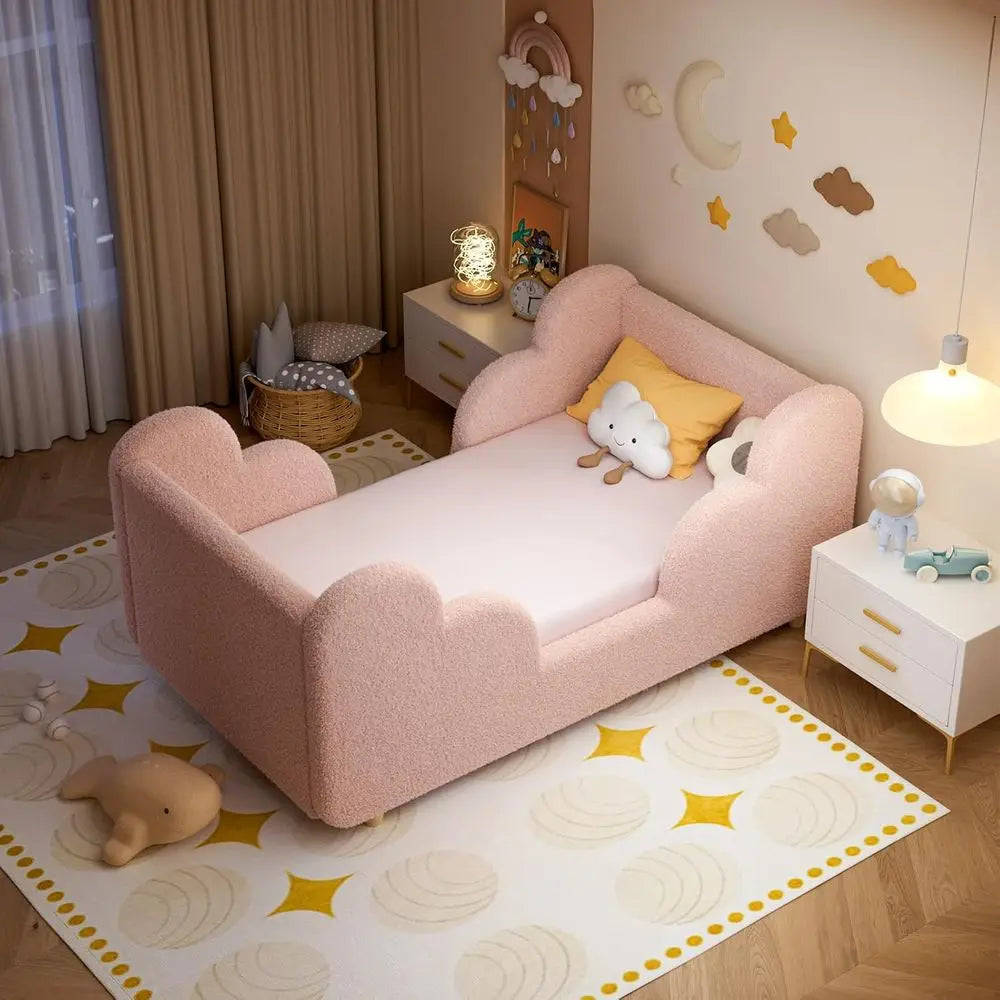 Toddler Bed for Girls & Boys, Upholstered Design, Suitable for Ages 3-7, Crib Size