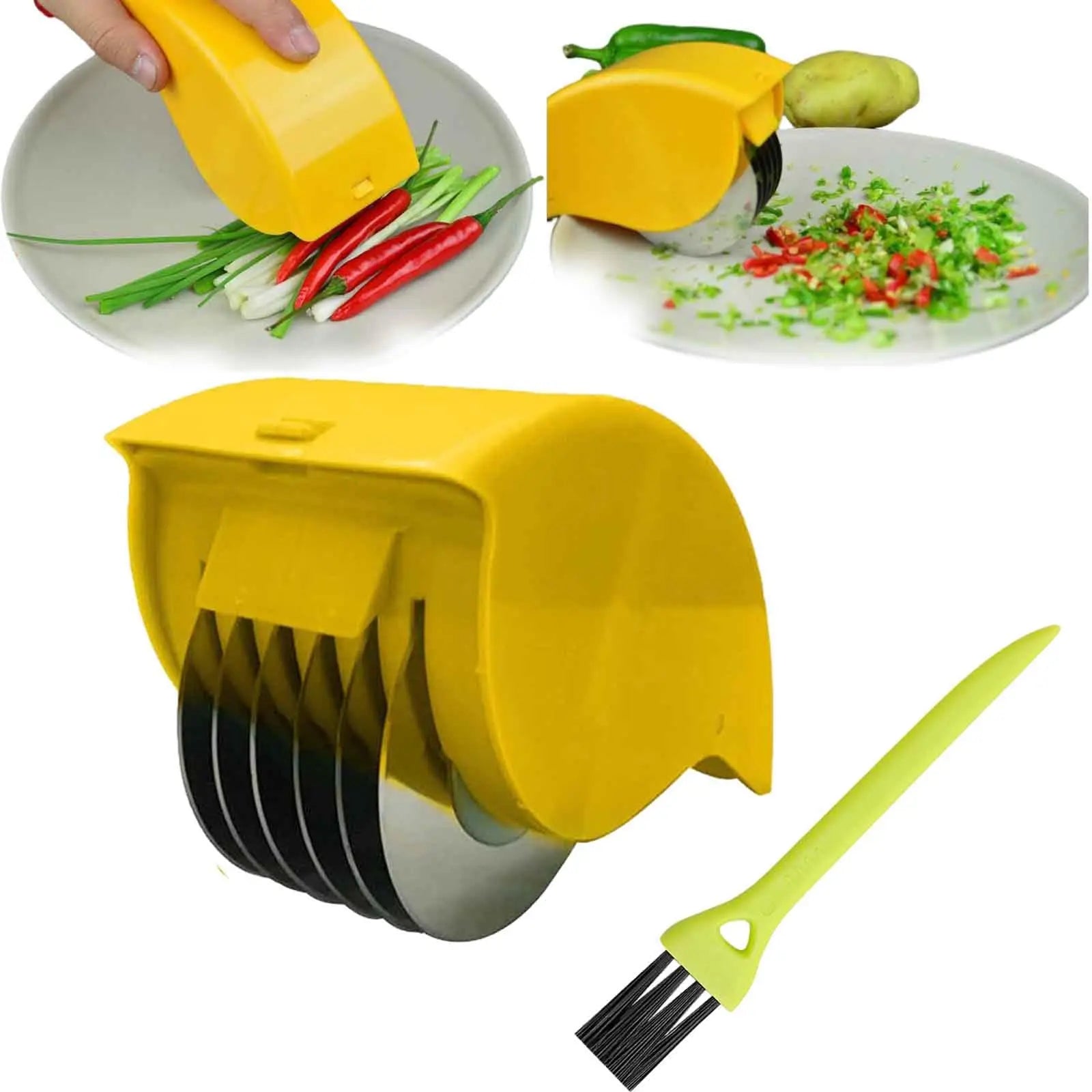 Parsley Chopper Roller Manual Scallion Cutter with 6 Stainless Steel Blade Detachable Herb Roller Mincer Vegetable Chopper Tools