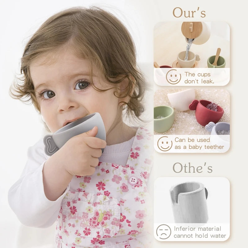 Baby Play Set 9pc Afternoon Tea Set Children's Play House Toy Afternoon Tea Set Pot Food Grade Silicone Toys for Girl Gifts