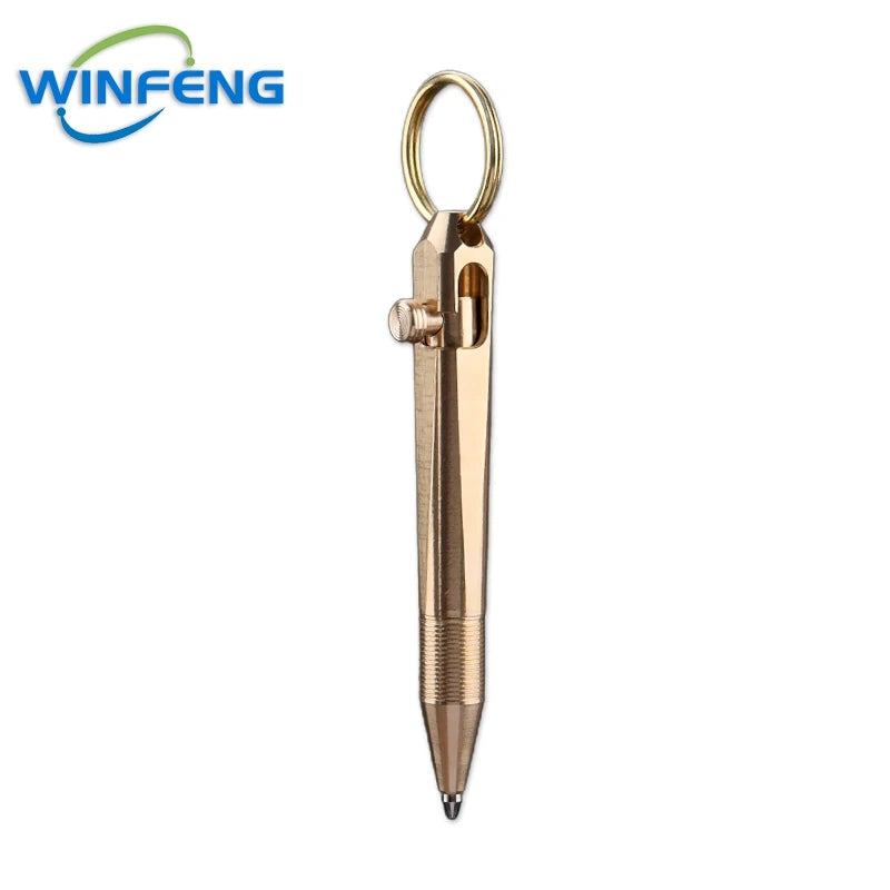 Mini Brass Bolt Action Tactical Pen Keychain Business Signature Ballpoint Pen for Self Defense School Student Office Stationery