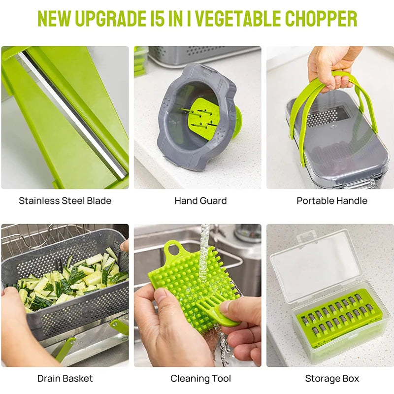 LMETJMA New 22 in 1 Vegetable Chopper Dicer Onion Chopper with 13 Blades and Container Veggie Mandoline for Potato Tomato KC0458