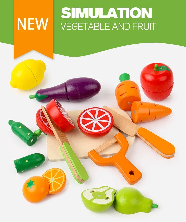 Simulation Kitchen Pretend Toy Wooden Classic Game Montessori Educational Toy For Children Kids Gift Cutting Fruit Vegetable