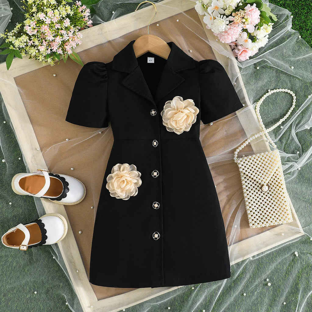 Ceeniu 3-8Y Kid's Jacket Dresses For Girls Lapel Patchwork Frill Blazer Dress For Girls Fashionable Children Clothes Girls