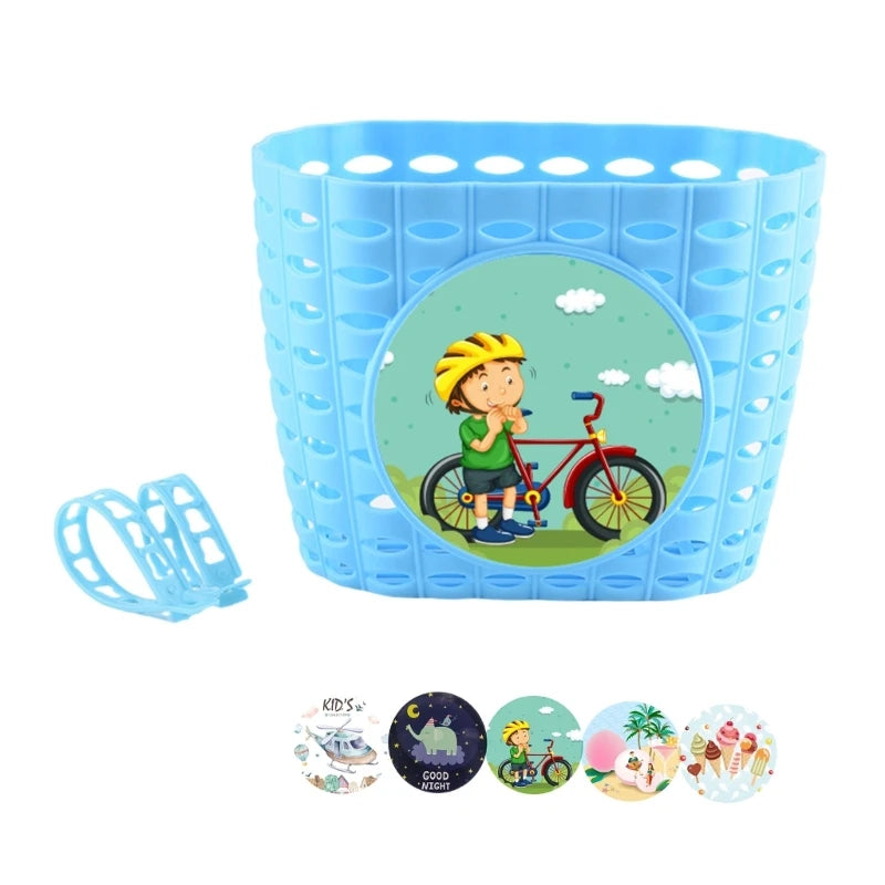 Kids Bike Basket for Boy Girl Front Bicylcles Handlebars Waterproof Basket with Fastens Strap Teen Small Bike Basket