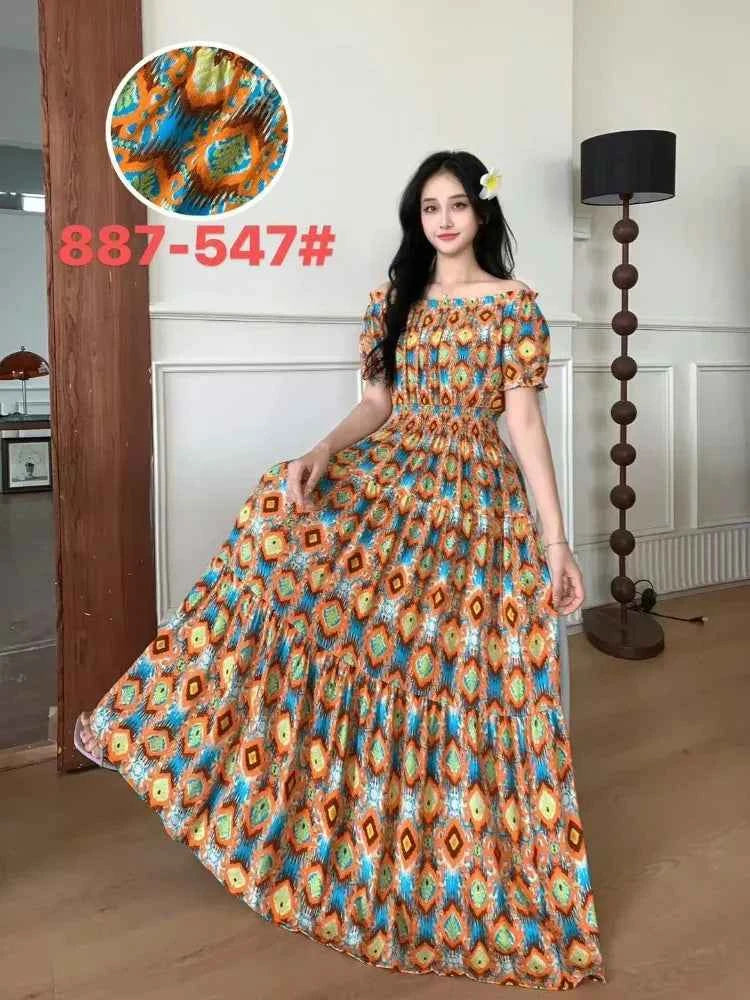 Long Maxi Dress Women Clothing Spring Summer Bohemian Holiday Beach Korean Style Floral Vintage Slim Vestidos Robe Dresses Boho