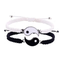 1 Set of 2 Simple Tai Chi Bagua Black and White Yin and Yang Rope Braided Telescopic Adjustment Bracelet for Men and Women Coupl