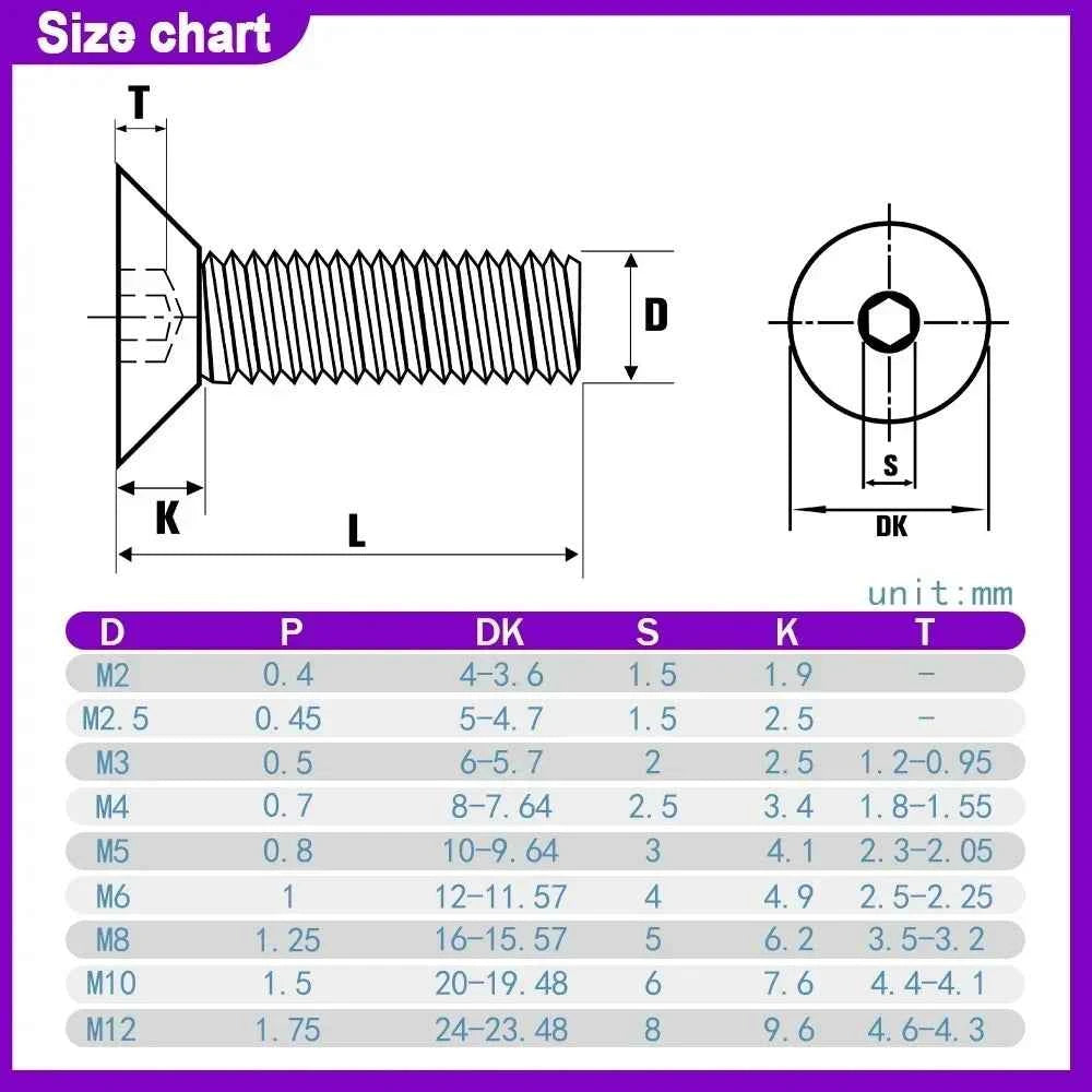 304 Stainless Steel DIN7991 Countersunk Head Hex Socket Screws Bolt Allen Thread Machine Metal Screws M2 M2.5 M3 M4 M5 M6 M8 M10