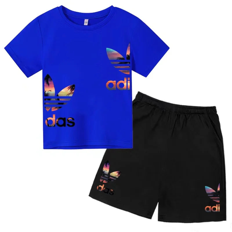 Kids T-shirt Set Colorful Letter Print Boys Girls 3-12Yrs Gift Short-sleeved+shorts 2P Round Neck Sports Casual Charming Clothes
