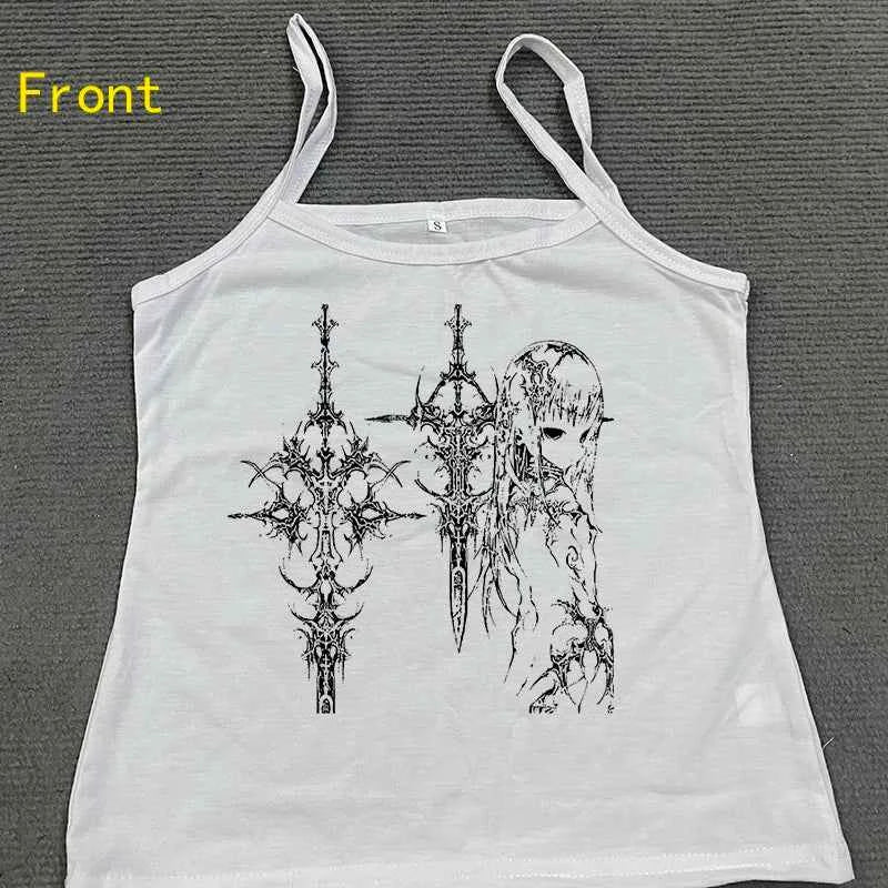 Y2k Style Aesthetic Sweet Sexy Tank Tops Women Sleeveless Casual Cartoon Print Tanks Harajuku All Match Cropped Grunge Emo Girls