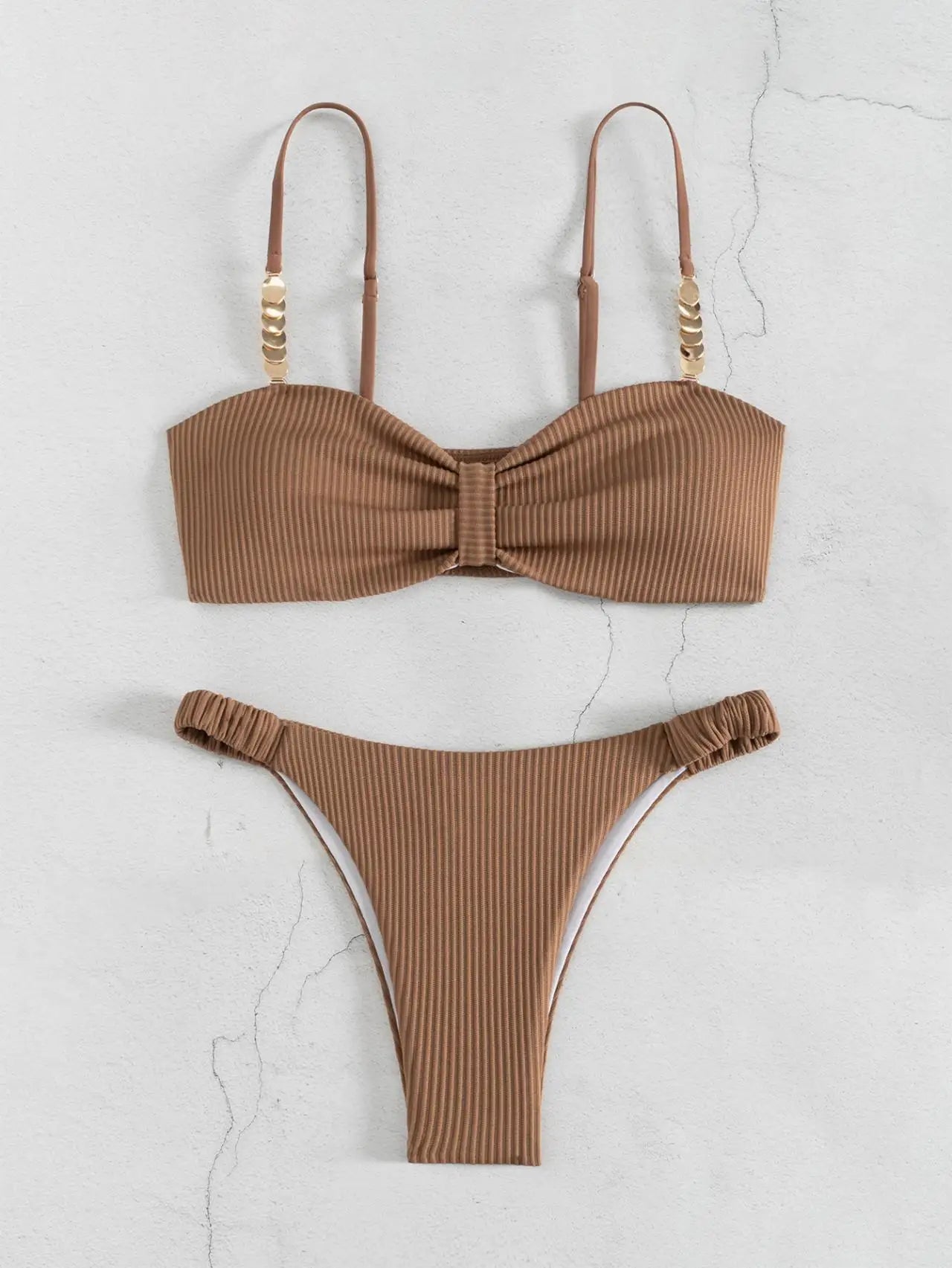 Sexy Front Bow Push Up Bikini Set 2026 Women Metal Strap Hollow Out Bra Pleate Thong Swimsuit Summer Bathing Suit White Swimwear