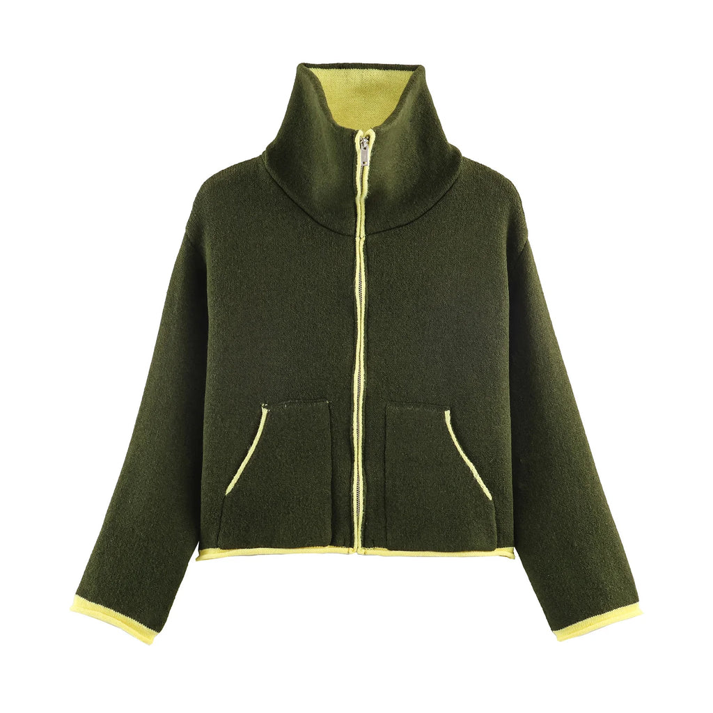 2026 Autumn Casual Jacket Coat Fashion Contrast Color Design Long Sleeve Zipper Jackets For Women Streetwear Casual Outerwear ﻿