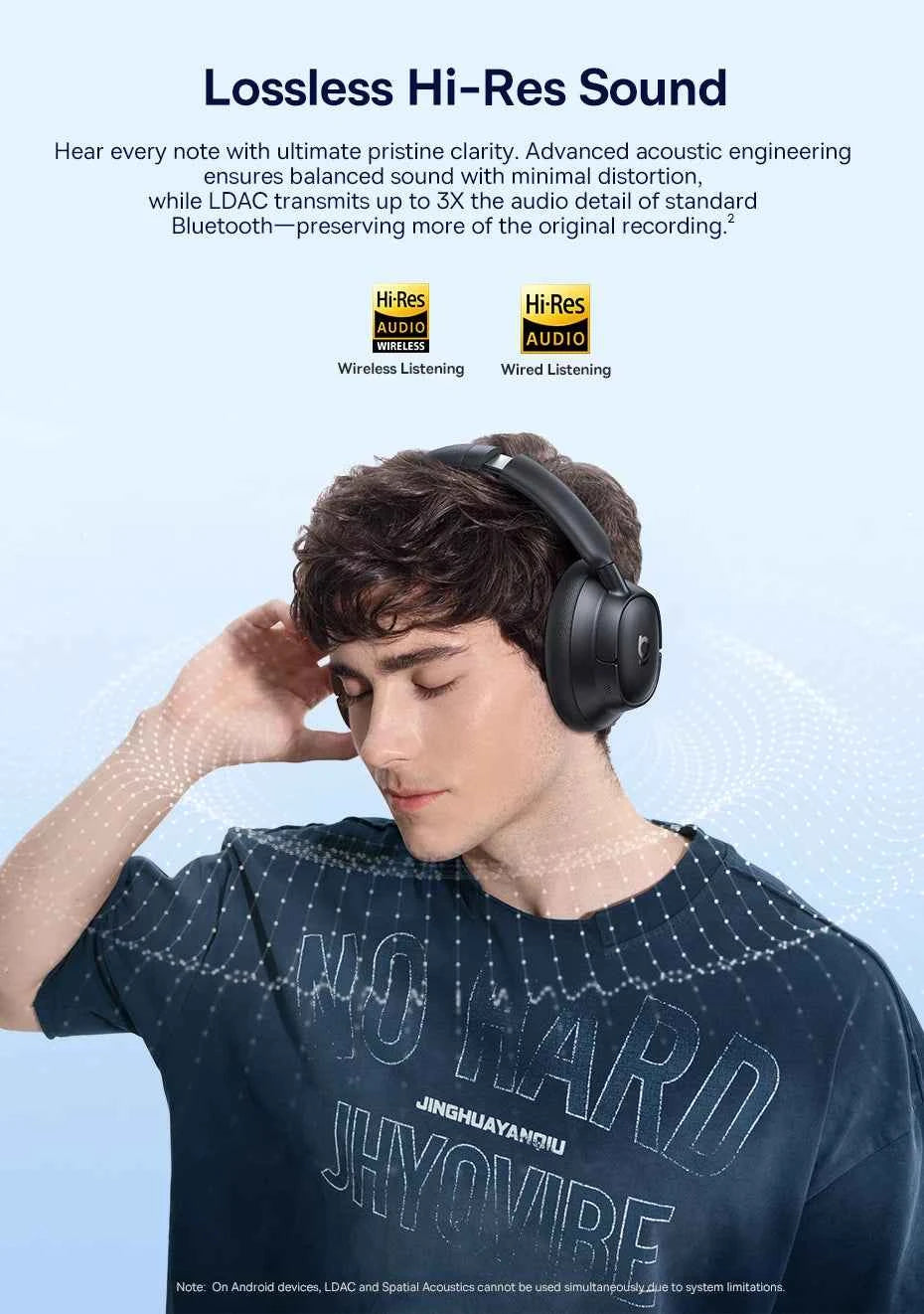 Baseus Bass EH10 NC Wireless Headphones Bluetooth 6.0 Noise Canceling 45dB Over Ear HeadsetSpatial Audio Earphone 80H Time