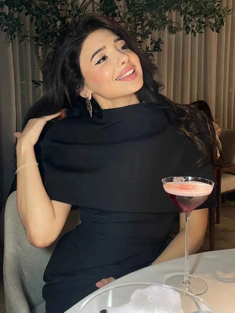 Cinching Waist Solid Mini Dresses Women Elegant Cap Sleeves Slim Fit Short A Line Dress 2025 New Summer Vacation Party Gowns